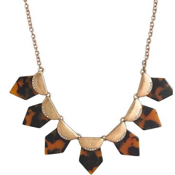 J CREW Mixed-media Stone Tortoise Necklace Gold-Tone Rhinestone - NWT - Picture 1 of 3
